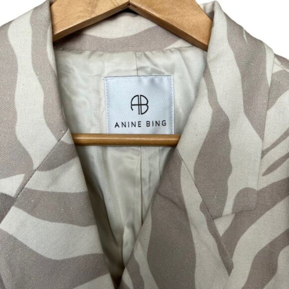 NWT Anine Bing Kaia‎ Blazer Oversized Linen Blend Zebra Stripe Double Breas Sz M - Picture 4 of 11